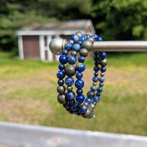 Lapis Lazuli and Pyrite Memory Wire Layer Bracelet